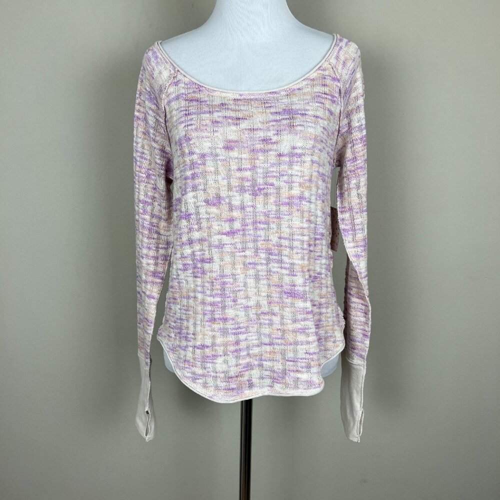 We The Free People Top Womens Medium Open Knit Spaced Out‎ Scoop Neck Thumbholes